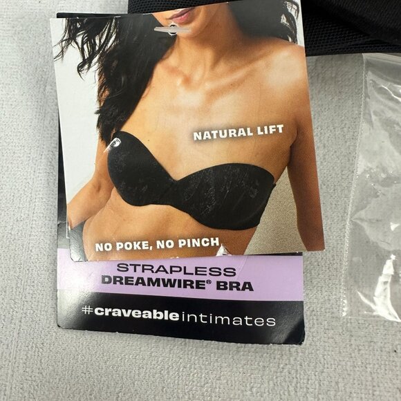 Maidenform Strapless Dreamwire Bra 38C Natural Lift No Pinch Black Adjustable - Picture 4 of 9